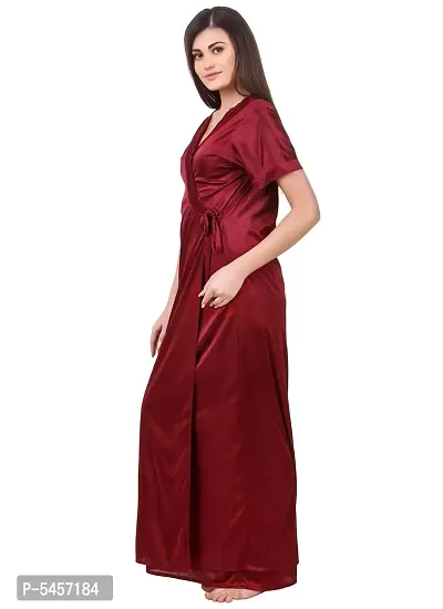 Women Satin Nightwear Sleepwear 2 Pcs Set Of Nighty  Wrap Gown-thumb3