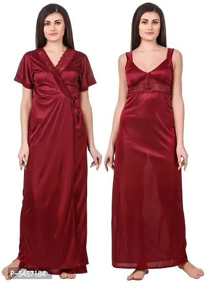 Women Satin Nightwear Sleepwear 2 Pcs Set Of Nighty  Wrap Gown-thumb0