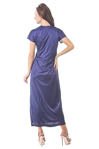 Elegant Navy Blue Satin Solid Nighty For Women-thumb1