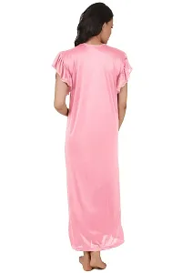 Elegant Pink Satin Solid Nighty For Women-thumb2