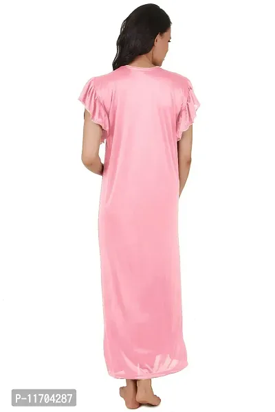 Elegant Pink Satin Solid Nighty For Women-thumb3