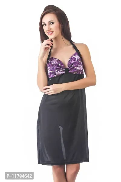 Sizzling Multicoloured Satin Short Babydoll Nighty For Women-thumb0