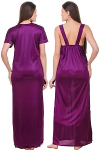Elegant Purple Satin Solid 2Pcs Nighty With Wrap Gown For Women-thumb1