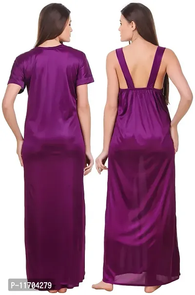 Elegant Purple Satin Solid 2Pcs Nighty With Wrap Gown For Women-thumb2