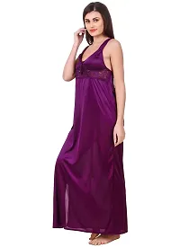 Elegant Purple Satin Solid 2Pcs Nighty With Wrap Gown For Women-thumb3