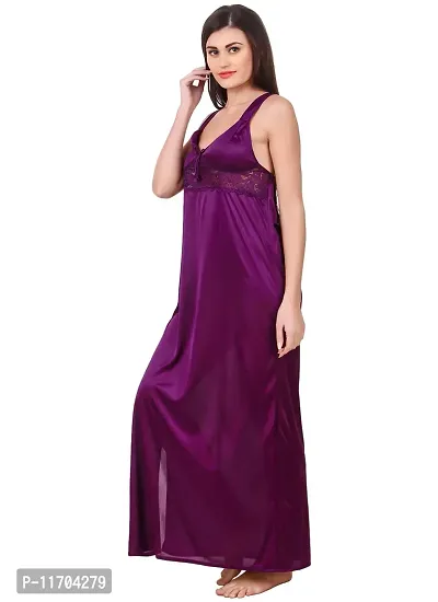 Elegant Purple Satin Solid 2Pcs Nighty With Wrap Gown For Women-thumb4