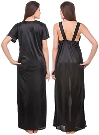 Elegant Black Satin Solid 2Pcs Nighty With Wrap Gown For Women-thumb1