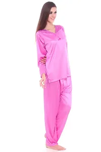 Stylish Pink Satin Solid Lounge Set For Women-thumb2