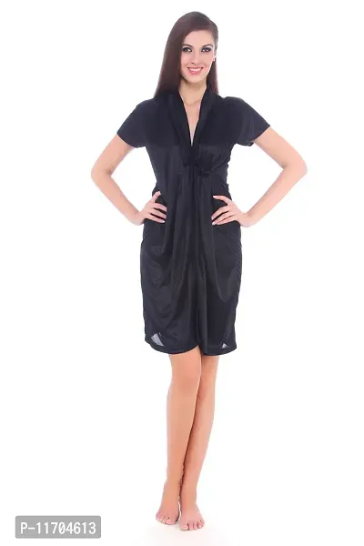 Sizzling Black Satin Short Wrap Gown For Women-thumb0