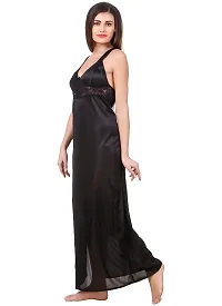 Elegant Black Satin Solid 2Pcs Nighty With Wrap Gown For Women-thumb3