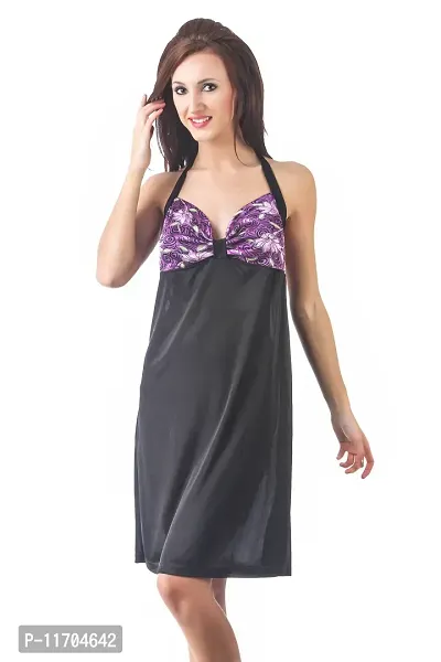 Sizzling Multicoloured Satin Short Babydoll Nighty For Women-thumb2