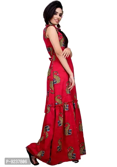 CLYMAA Women's Exclusive Heavy Rayon Printed Sleeveless Long Gown/Party Gown (Available Size L/40, XXL/48)-thumb3