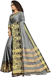 Paramparik Textile | Women's Kanchipuram Silk Saree | Silk Saree Pure Paithani | Style With Blouse Piece (GRY)-thumb3