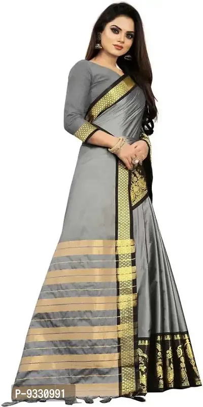 Paramparik Textile | Women's Kanchipuram Silk Saree | Silk Saree Pure Paithani | Style With Blouse Piece (GRY)-thumb5