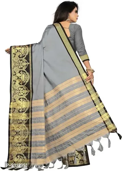 Paramparik Textile | Women's Kanchipuram Silk Saree | Silk Saree Pure Paithani | Style With Blouse Piece (GRY)-thumb2