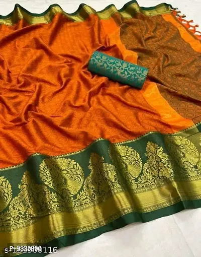 Paramparik Textile || Women's Kanchipuram || Silk Saree Pure Paithani Style Saree || Saree With Blouse Piece (ORANGE)-thumb0
