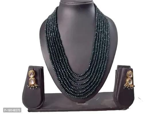 Jewel India Women's Dark Green Opaque Crystal 7 Layer Semi Precious Necklace-thumb3