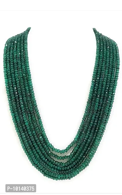 Jewel India Women's Dark Green Opaque Crystal 7 Layer Semi Precious Necklace