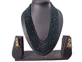 Jewel India Women's Dark Green Opaque Crystal 7 Layer Semi Precious Necklace-thumb2