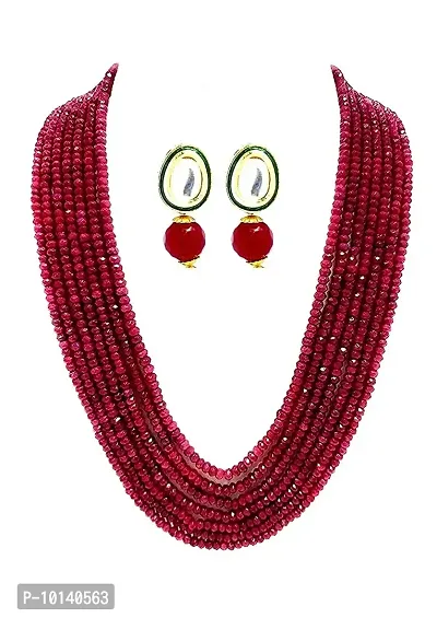 Jewel-India Classicopeaq 7 Layer Base Metal Crystal Dark Ruby Semi Precious Necklace for Women-thumb0