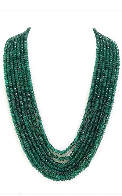 Jewel India Women's Dark Green Opaque Crystal 7 Layer Semi Precious Necklace