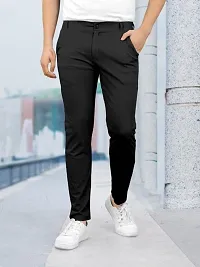 Stylish Black Lyocell Solid Regular Track Pants For Men-thumb3