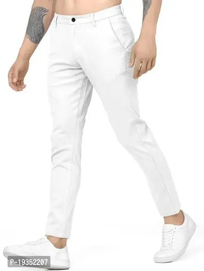 Stylish White Cotton Blend Solid Regular Track Pants For Men-thumb3