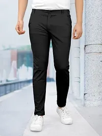 Stylish Black Lyocell Solid Regular Track Pants For Men-thumb2