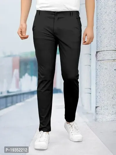 Stylish Black Lyocell Solid Regular Track Pants For Men-thumb3