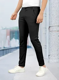 Stylish Black Lyocell Solid Regular Track Pants For Men-thumb1