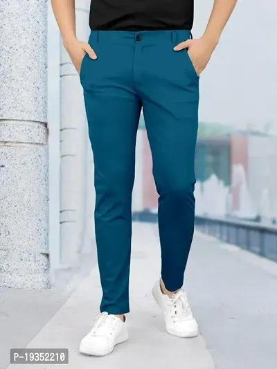 Stylish Turquoise Lyocell Solid Regular Track Pants For Men-thumb0