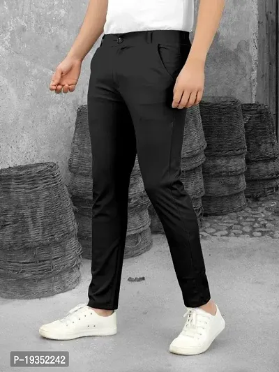 Stylish Black Lyocell Solid Regular Track Pants For Men-thumb4