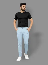 Stylish Blue Lyocell Solid Regular Track Pants For Men-thumb1