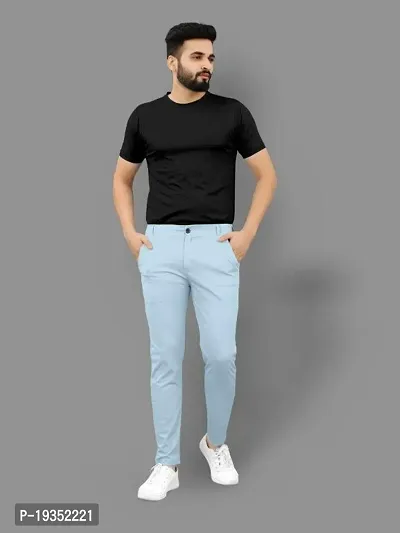 Stylish Blue Lyocell Solid Regular Track Pants For Men-thumb2