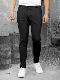 Stylish Black Lyocell Solid Regular Track Pants For Men-thumb4