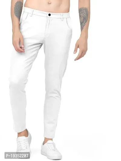 Stylish White Cotton Blend Solid Regular Track Pants For Men