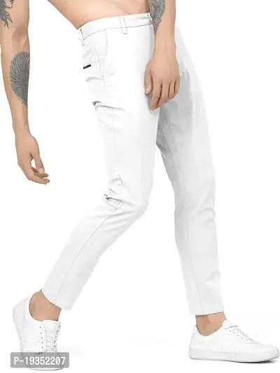 Stylish White Cotton Blend Solid Regular Track Pants For Men-thumb4