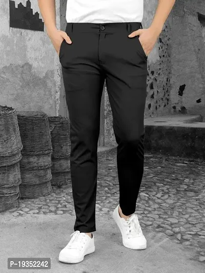 Stylish Black Lyocell Solid Regular Track Pants For Men-thumb0