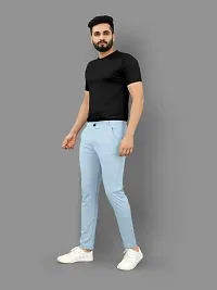 Stylish Blue Lyocell Solid Regular Track Pants For Men-thumb2