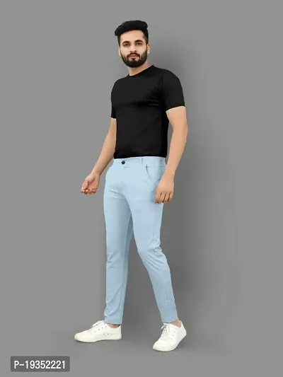 Stylish Blue Lyocell Solid Regular Track Pants For Men-thumb3
