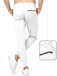 Stylish White Cotton Blend Solid Regular Track Pants For Men-thumb1