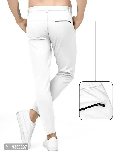 Stylish White Cotton Blend Solid Regular Track Pants For Men-thumb2