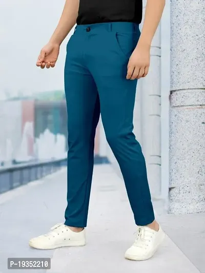 Stylish Turquoise Lyocell Solid Regular Track Pants For Men-thumb4