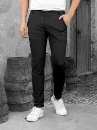 Stylish Black Lyocell Solid Regular Track Pants For Men-thumb1
