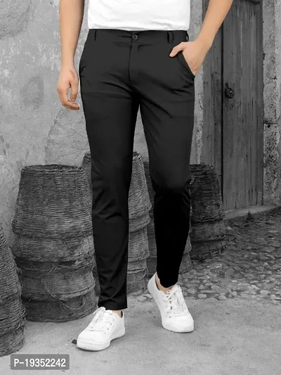 Stylish Black Lyocell Solid Regular Track Pants For Men-thumb2