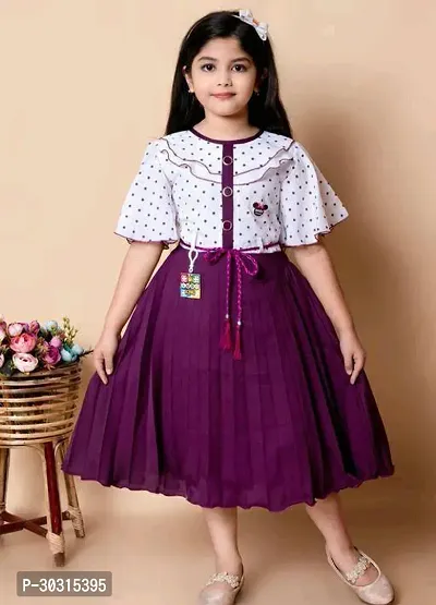 Fabulous Purple Cotton Blend Embellished Frocks For Girls-thumb0