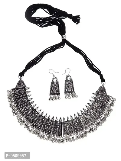 Latest Traditional Oxidised Silver Black Necklace Jewellery Set for Women  Girls-thumb0