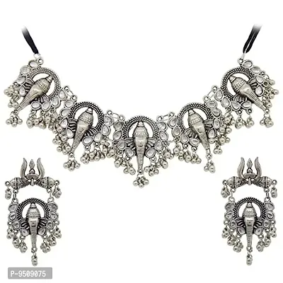 Oxidised Ganesh Ji Necklace Earrings Set for Women  Girls-thumb0