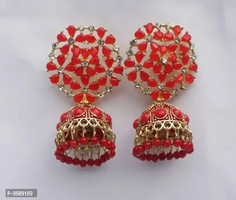 Stylist Red Jhumka/Earring with Pearls works for Women  Girl