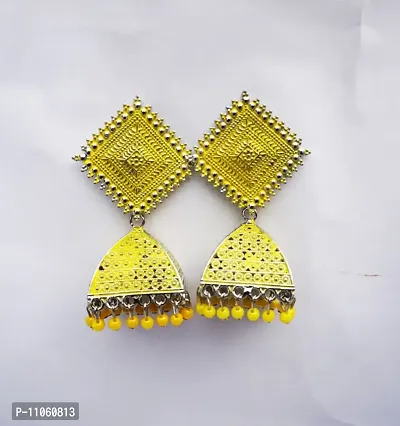 Pyramid Style Yellow Colour Jhumkas/Earrings For Women and Girls